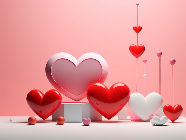 Composizione minimalista in stile 3d nella stagione di San Valentino