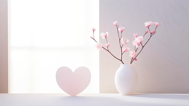 Composizione minimalista per la festa di San Valentino con decorazioni a forma di cuore e luce naturale morbida