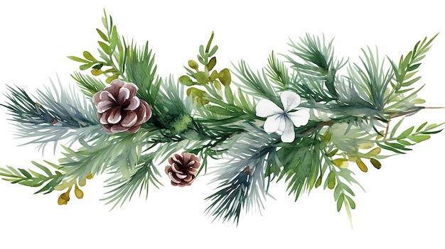 Composizione natalizia con rami di abete verde isolati su sfondo bianco per biglietto di auguri