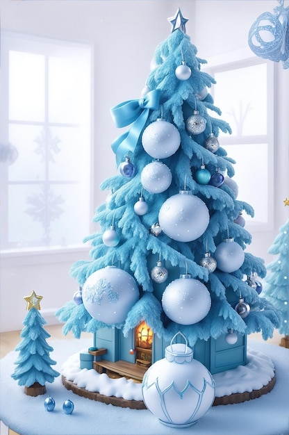 Composizione natalizia con scena dell'albero di Natale nel paese delle meraviglie invernali