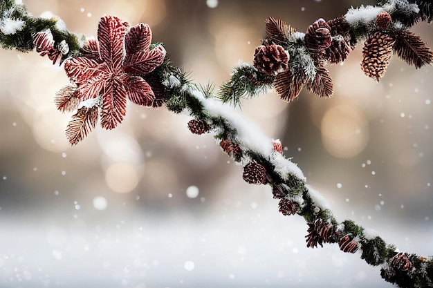 Composizione natalizia invernale domestica su uno sfondo sfocato