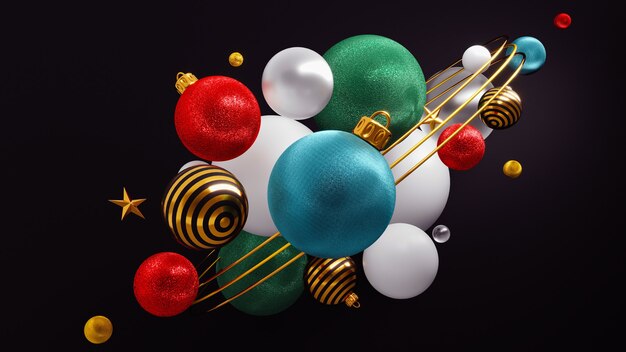 Composizione nelle palle o nelle bagattelle di Natale. Rendering 3D