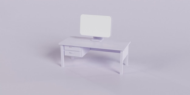 computer and desk 3d render
