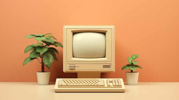 Computer desktop e monitor beige in stile retro degli anni '90