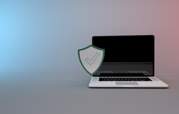 Computer di sicurezza informatica al sicuro dagli attacchi. Cybersecurity e protezione dei dati digitali