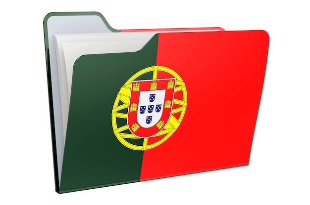 Computer folder icon with Portuguese flag 3D rendering