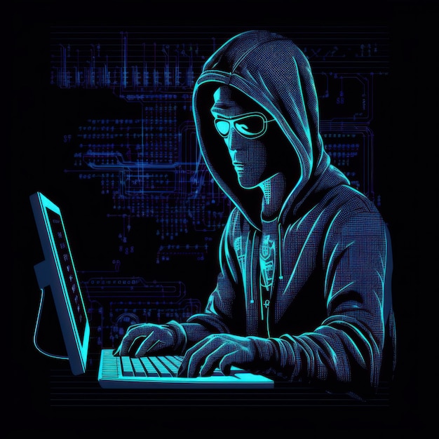 Computer hacker ragazzo stile ascii carattere immagine AI generativa