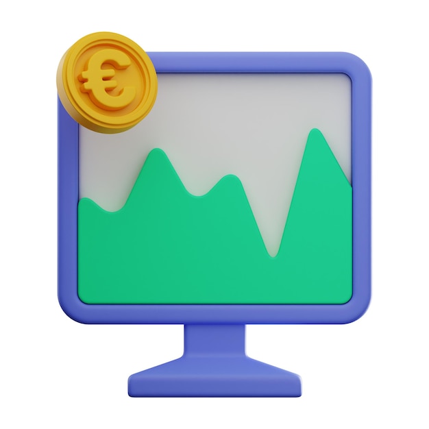 Computer moneta grafico denaro finanza icona 3d rendering su sfondo isolato