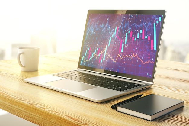 computer monitor with abstract financial graph finance and trading concept 3d rendering