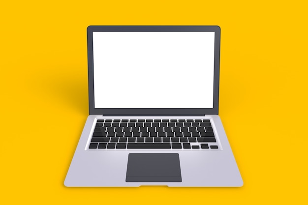 Computer Network Connection, Isolated laptop with empty space on yellow background, 3D ren