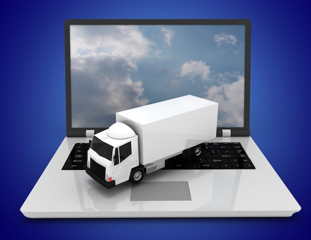 Computer portatile 3d e illustrazione truck.3d