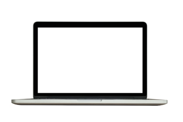 Computer portatile con schermo vuoto isolato su sfondo bianco