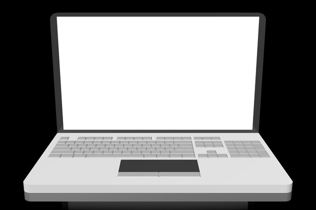 Computer portatile con schermo vuoto su sfondo nero 3D'illustrazione