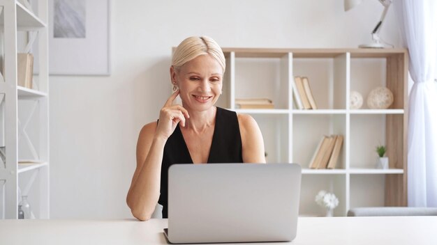 Computer portatile della donna di affari di chat web di videoconferenza