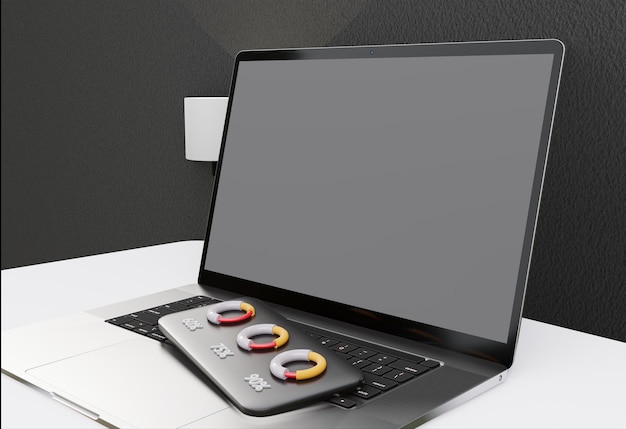computer portatile illustrazione 3D analisi dei dati sito web algoritmo SEO ai ui ux programmazione generati