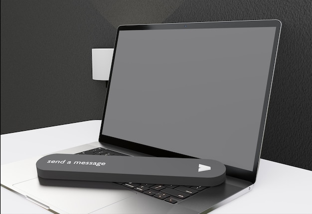 computer portatile illustrazione 3D analisi dei dati sito web algoritmo SEO ai ui ux programmazione generati