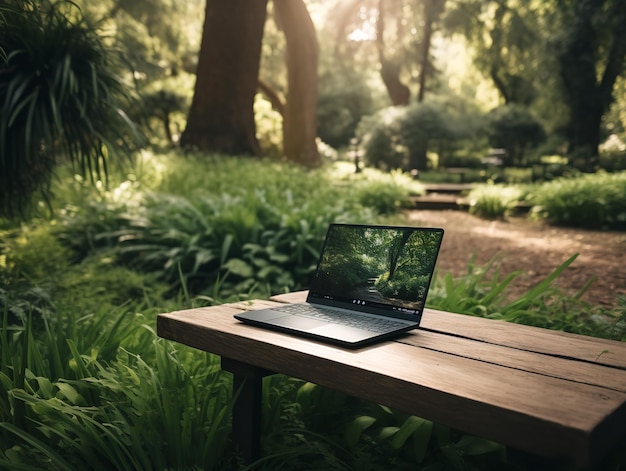 Computer portatile in natura con i simboli dei social media