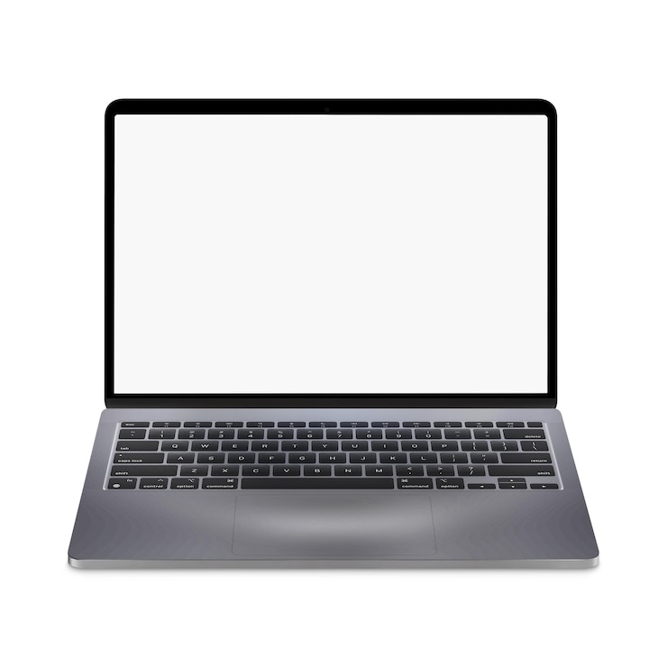 Foto computer portatile modello vuoto bianco isolato su uno sfondo bianco