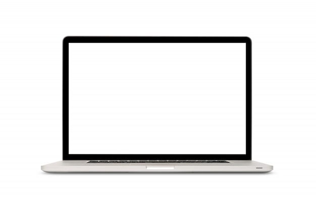 Computer portatile moderno con schermo vuoto isolato su sfondo bianco