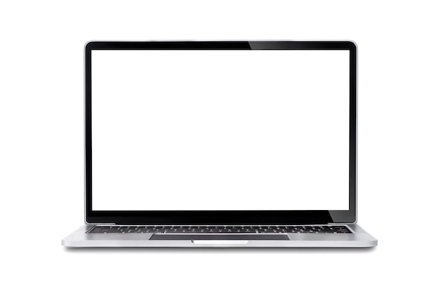 Computer portatile o notebook con schermo vuoto isolato su sfondo bianco