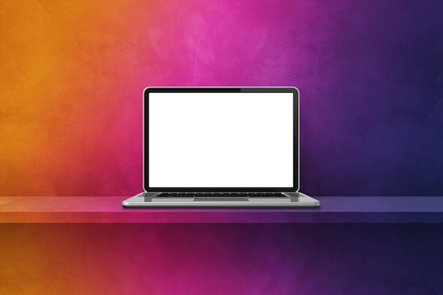 Computer portatile sullo sfondo dello scaffale arcobaleno