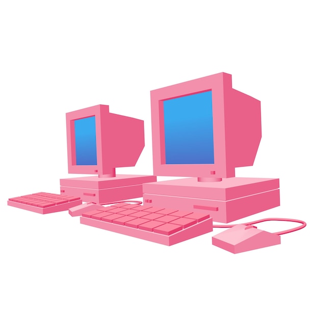 Computer retro con monitor, mouse e tastiera Concetto aziendale