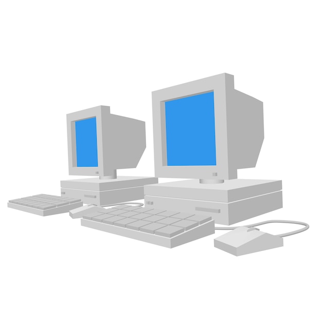 Computer retro con monitor, mouse e tastiera Concetto aziendale