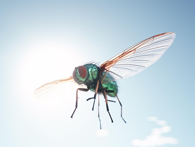 Comune mosca verde lucilia caesar in volo