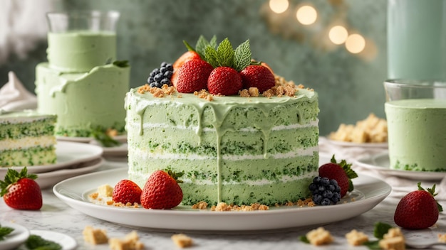 Comunicare la delizia di una torta di crema verde attraverso una serie di foto di stock con il dess