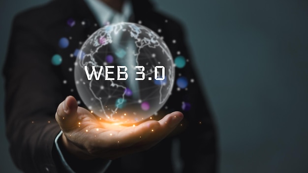 Comunicazione digitale e concetto di tecnologia dello schermo virtuale WEB 30hand touch globe internet