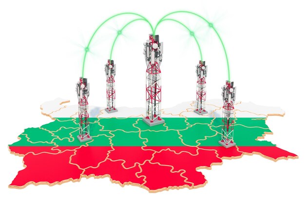 Comunicazioni mobili in Bulgaria torri cellulari sulla mappa rendering 3D