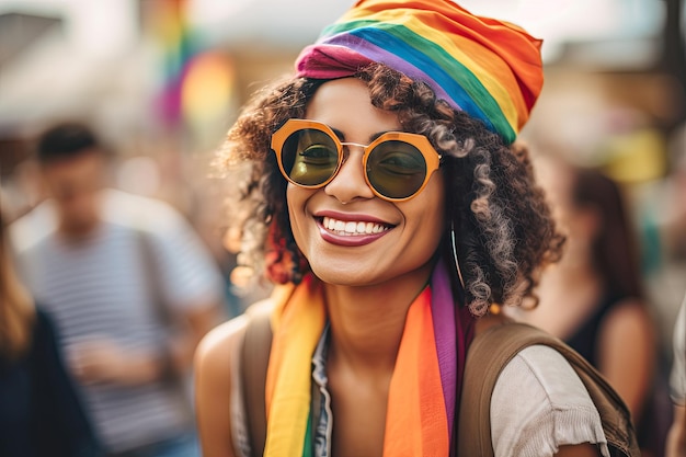 Comunità LGBT a una parata gay in estate Festa del mese dell'orgoglio sulla strada della città