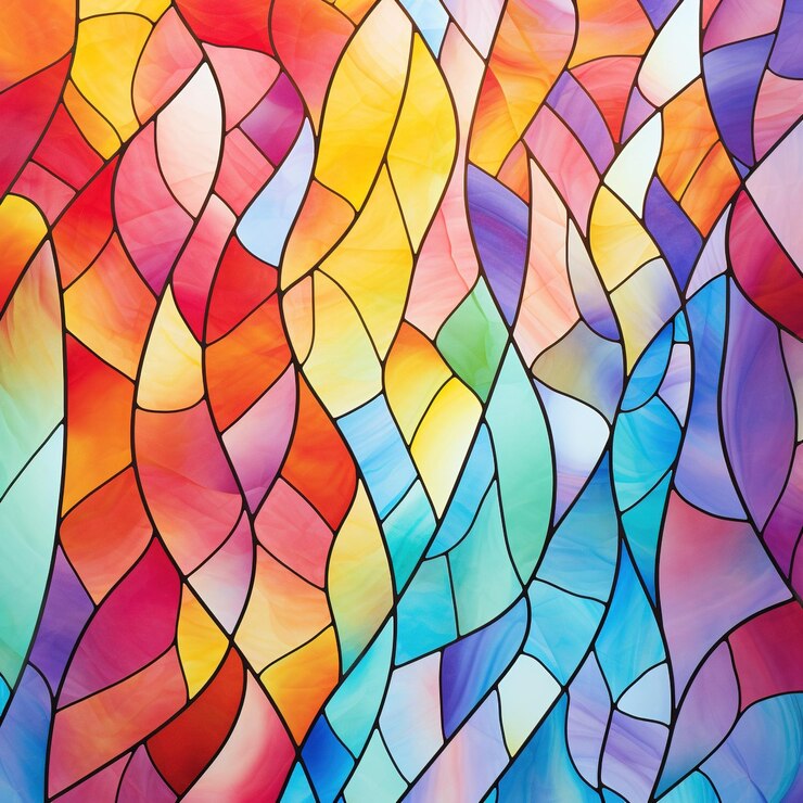 Con colori vivaci e traslucidi disposti in uno sfondo che ricorda un modello artistico