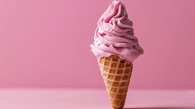 Con di gelato rosa su uno sfondo rosa