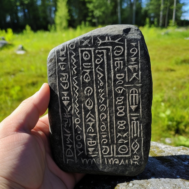 con geroglifici in pietra antichi artefatti ai generati