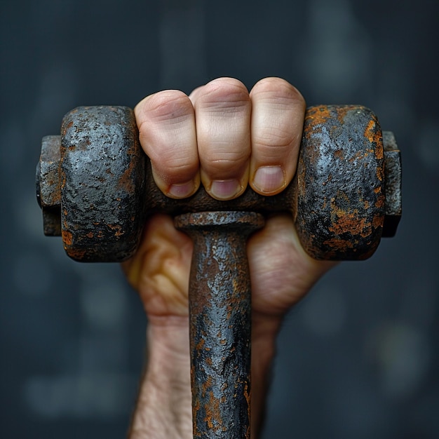 Con la mano un manubrio di fitness che simboleggia la salute