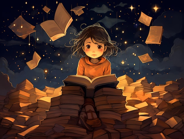 con libri per bambini libri per bambini innocenza infantile libri di favole sogno cielo e notte di luna stellata