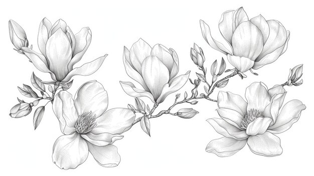 Con lineart su sfondo bianco ho disegnato e disegnato fiori di magnolia