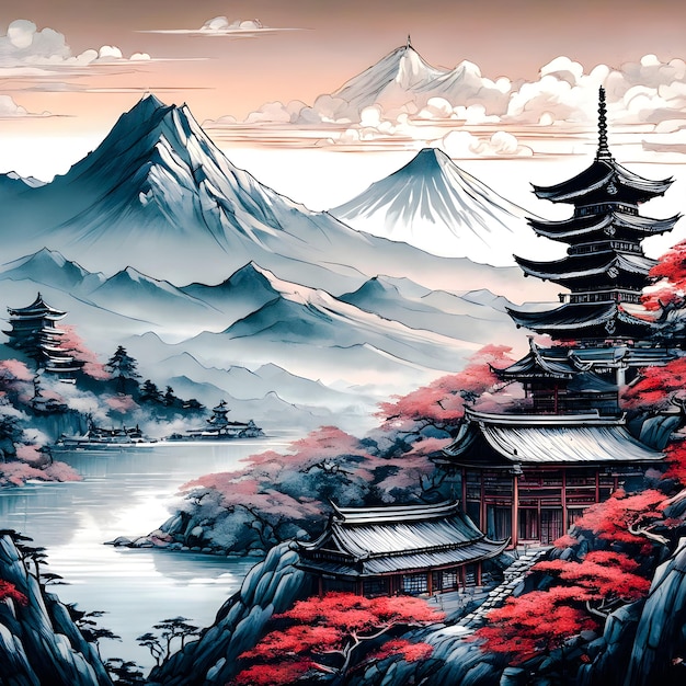 con pagoda di montagna dan mumford opere d'arte fiori di ciliegio sekiro sangue mondiale dec arte