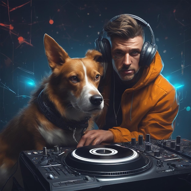 Con un cane pazzo su Adark sullo sfondo Trending on Artstation Sharp Focus Studio Photo Dj Intrica