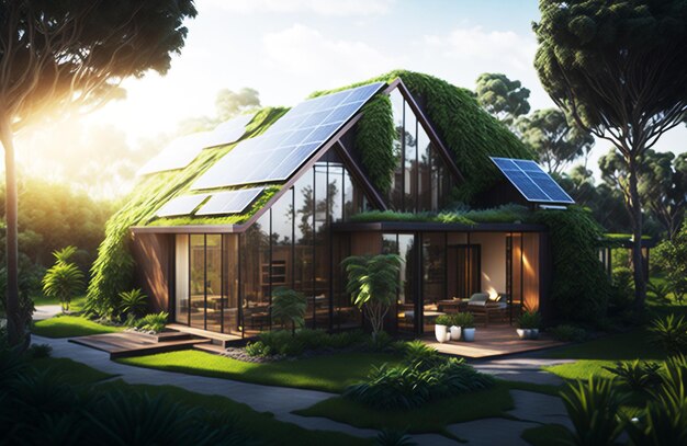 con una casa moderna eco-friendly