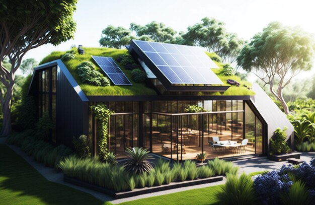 con una casa moderna eco-friendly