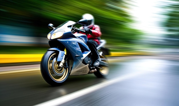 Con una rotazione dell'acceleratore, la motocicletta ha accelerato in lontananza. Creazione utilizzando strumenti di intelligenza artificiale generativa