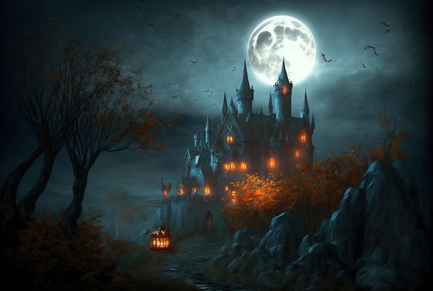 Con uno splendido ambiente naturale e un'incredibile scena del castello in una spaventosa notte di Halloween
