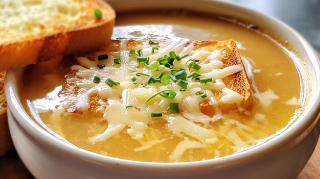 Concediti il massimo comfort food con questa immagine accogliente di zuppa calda e pane burroso Generative ai