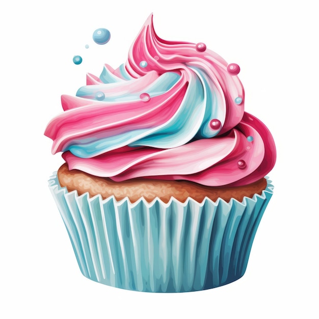 Concediti un delizioso cupcake con vortici di rosa, blu e bianco sulla parte superiore. IA generativa