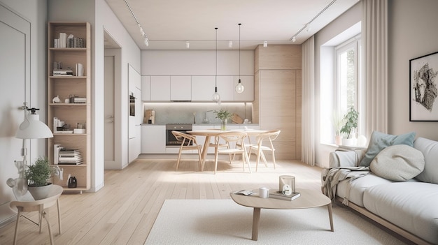 Concept appartamento di design scandinavo di giovane famiglia interno moderno