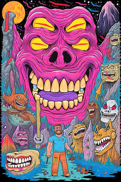 concept art grafico di persona blu cielo scuro e rosa dente grottesco ultraterreno wu cyclorama