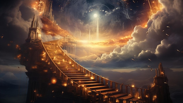 Concept art Stairway to Heaven Scala luminosa che conduce al cielo Foto di alta qualità
