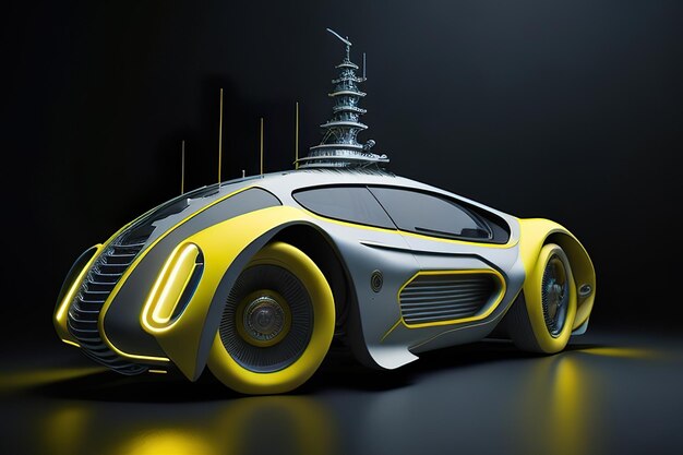 Concept Auto retrofuturistica super moderna con accenti al neon IA generativa